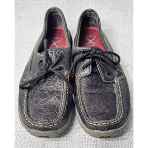 Twisted Boots Brown Womens Embossed Leather Flowers Lace Up Loafers Size 6.5M